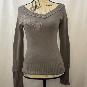 DKNY Y2K Charcoal V-Neck Sweater